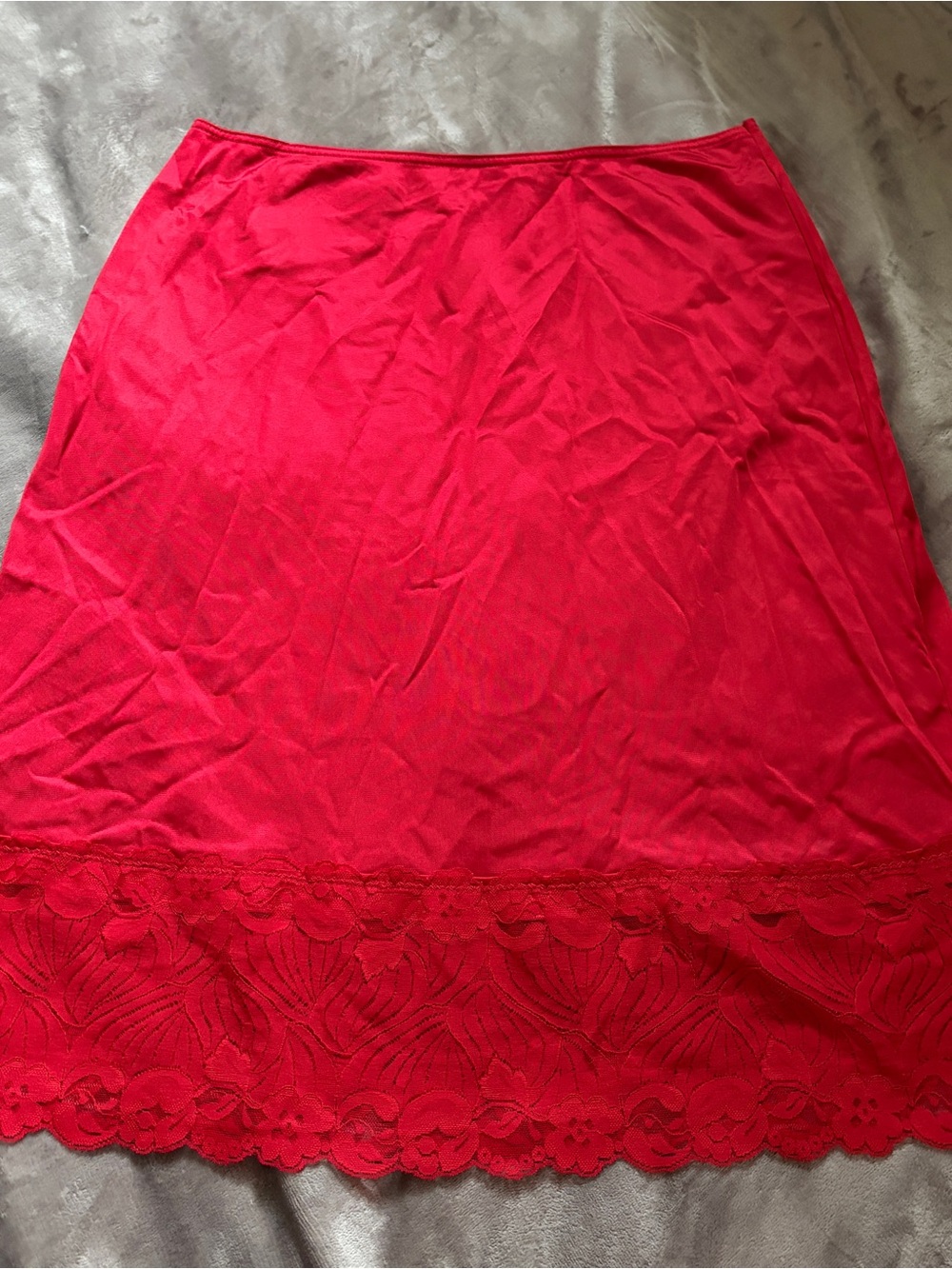 VTG 80s Red Slip Skirt Midi Medium 27" Wide Floral Lace Warners Lacicles 🔥❤️